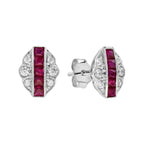 French Cut Ruby Diamond Art Deco Style Earrings & Ring Jewelry White Gold Set