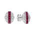 French Cut Ruby & Diamond Art Deco Style Stud White Gold Earrings