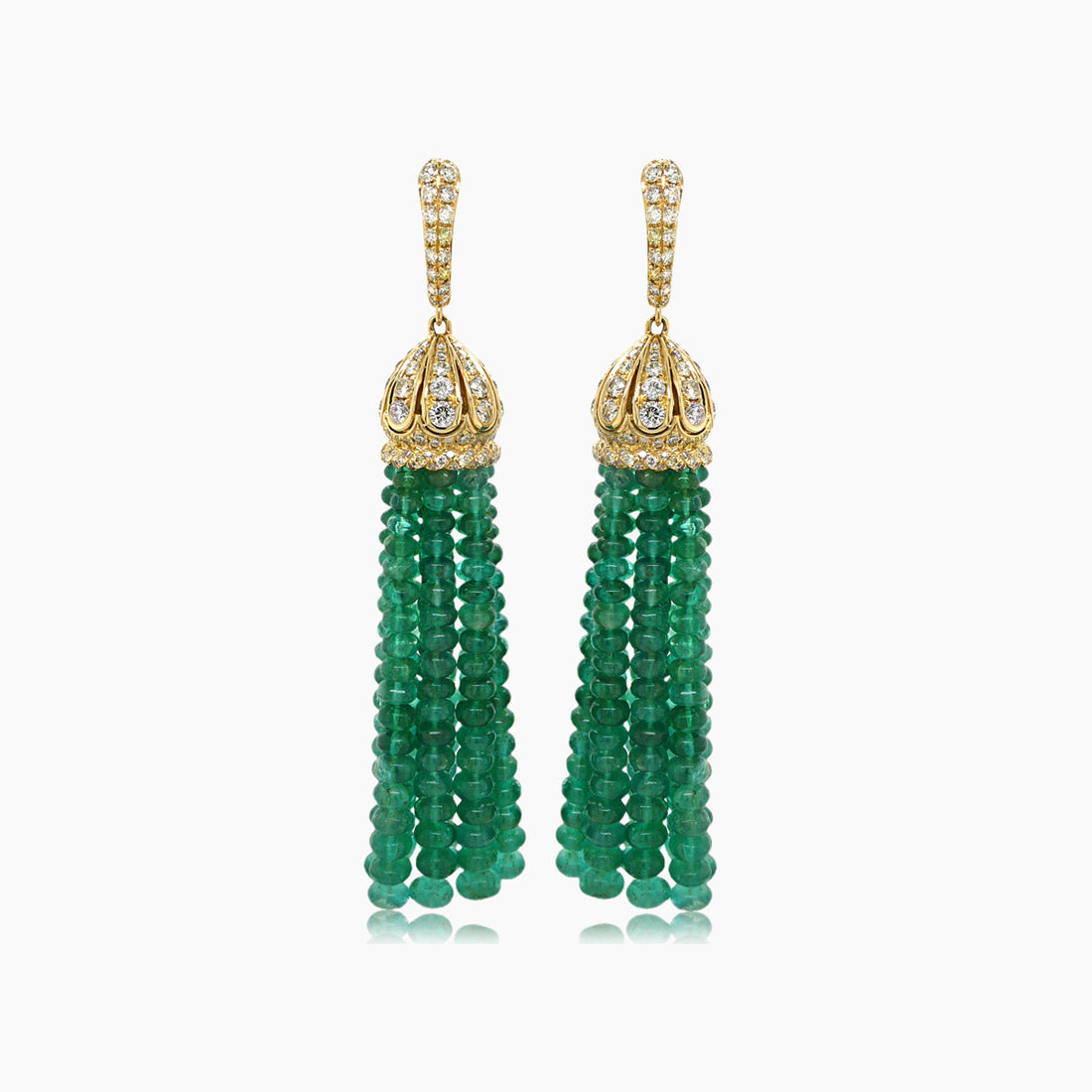 Green Emerald & Fancy Diamond 18K Yellow Gold Tassel Bead Drop Earrings