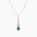 Green Emerald & Pear Diamond & White Diamond 18K White Gold Pendant Necklace