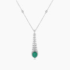 Green Emerald & Pear Diamond & White Diamond 18K White Gold Pendant Necklace