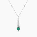 Green Emerald & Pear Diamond & White Diamond 18K White Gold Pendant Necklace