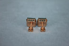 Emerald Cut Green Emerald Diamond Halo Stud 18K Rose Gold Earrings