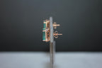 Emerald Cut Green Emerald Diamond Halo Stud 18K Rose Gold Earrings