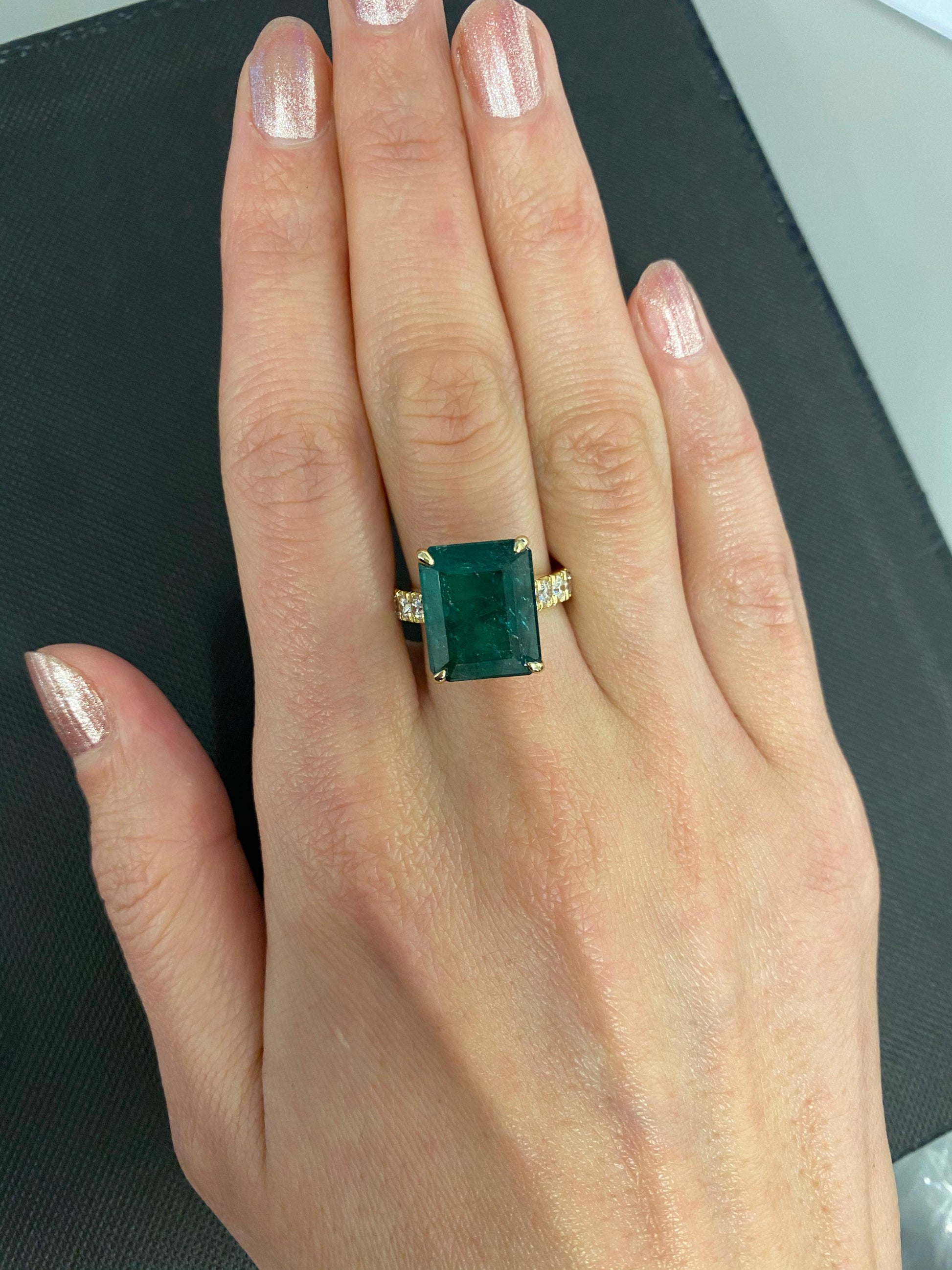 Emerald Diamond Cocktail Statement Vintage Style Luxury Yellow Gold Large Ring