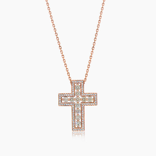 Brown Diamond & Fancy Diamond 18K Rose Gold Damiani Belle Cross Pendant Necklace