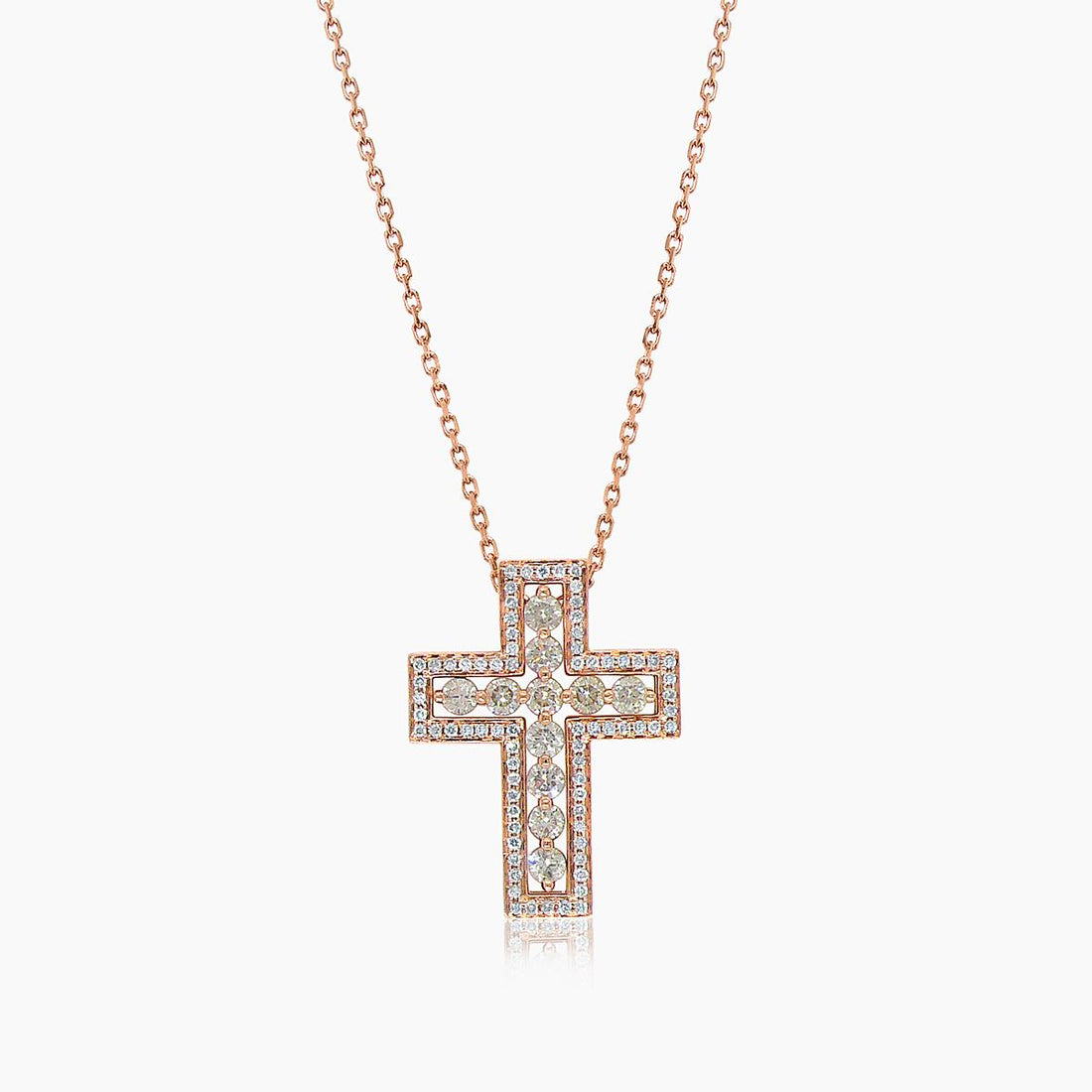 Brown Diamond &amp; Fancy Diamond 18K Rose Gold Damiani Belle Cross Pendant Necklace