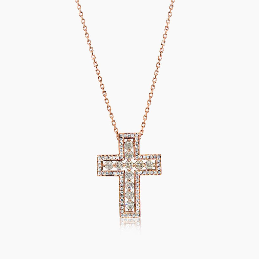 Brown Diamond & Fancy Diamond 18K Rose Gold Damiani Belle Cross Pendant Necklace