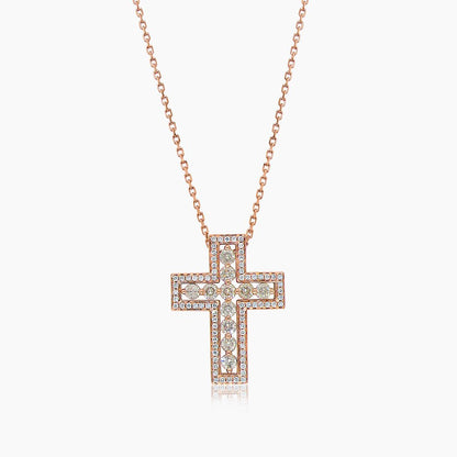 Brown Diamond & Fancy Diamond 18K Rose Gold Damiani Belle Cross Pendant Necklace