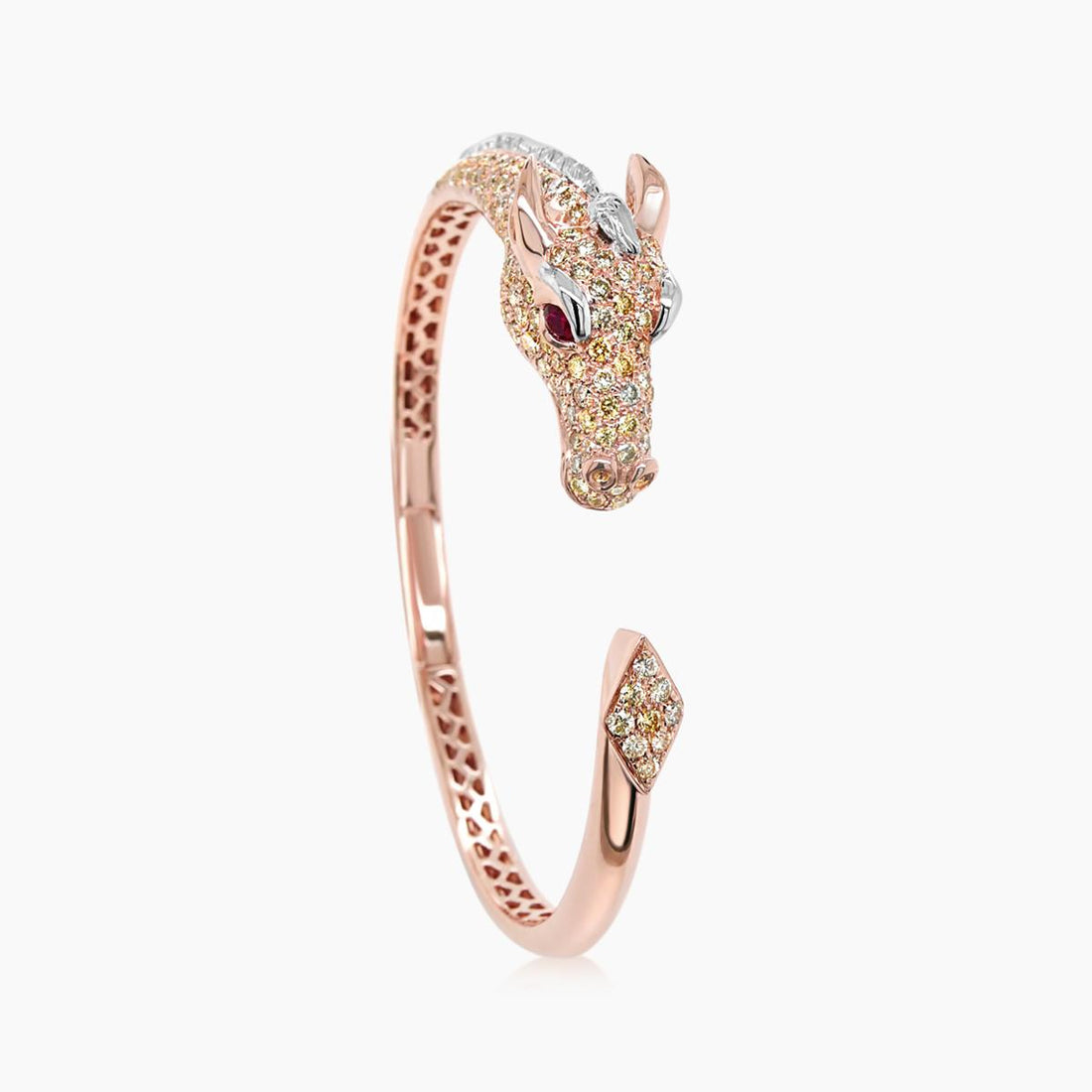 Horse Stallion Pony Diamond Pave &amp; Ruby 18K Rose &amp; White Gold Animal Ring