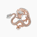 Fantasy Dragon Diamond Pave & Ruby 18K Rose & White Gold Animal Pin Brooch