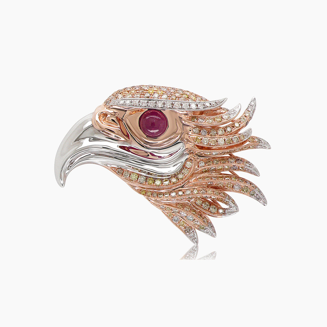 Eagle Bird Diamonds Pave & Ruby & 18K Rose & White Gold Pin Brooch