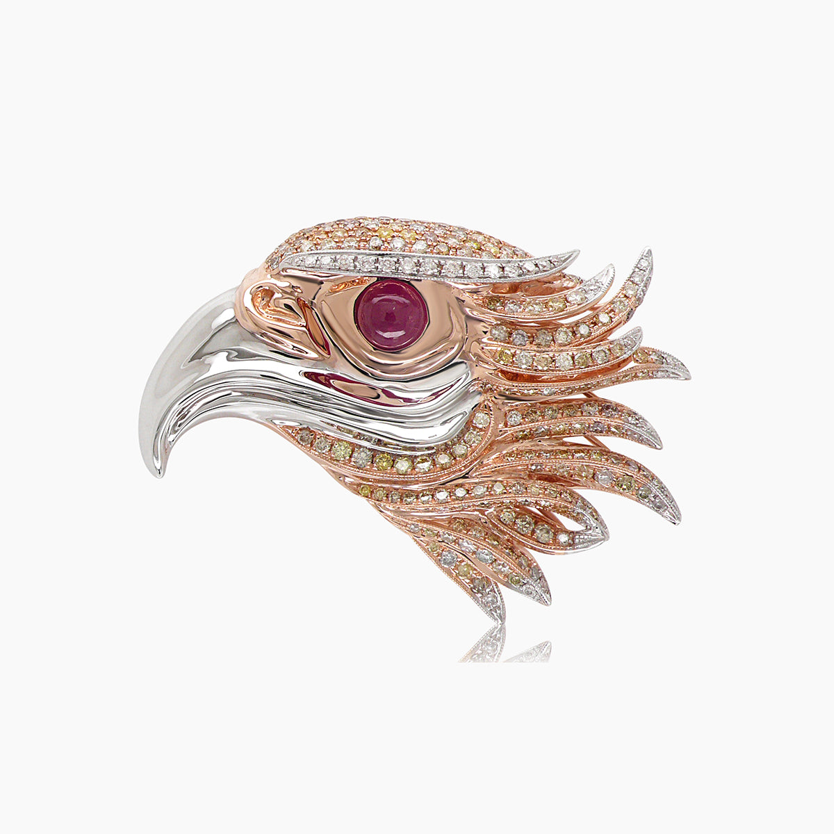 eagle bird diamonds pave & ruby & 18k rose & white gold pin brooch