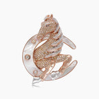 Horse Stallion Pony Diamond Pave & Pearl 18K Rose & White Gold Pin Brooch