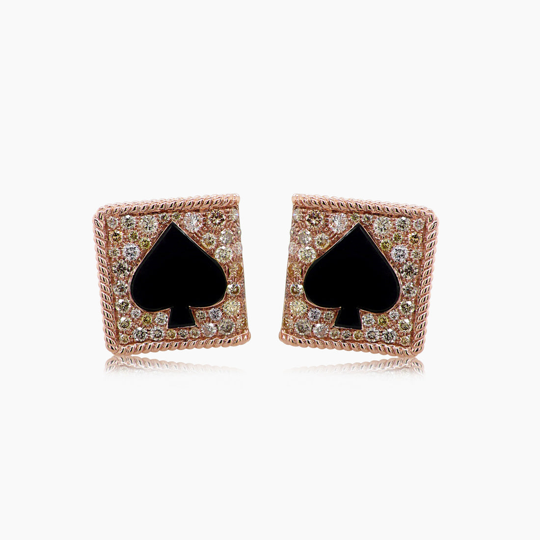 Fancy Diamond & Black Onyx 18K Rose Gold Playing Card Spades Cufflinks
