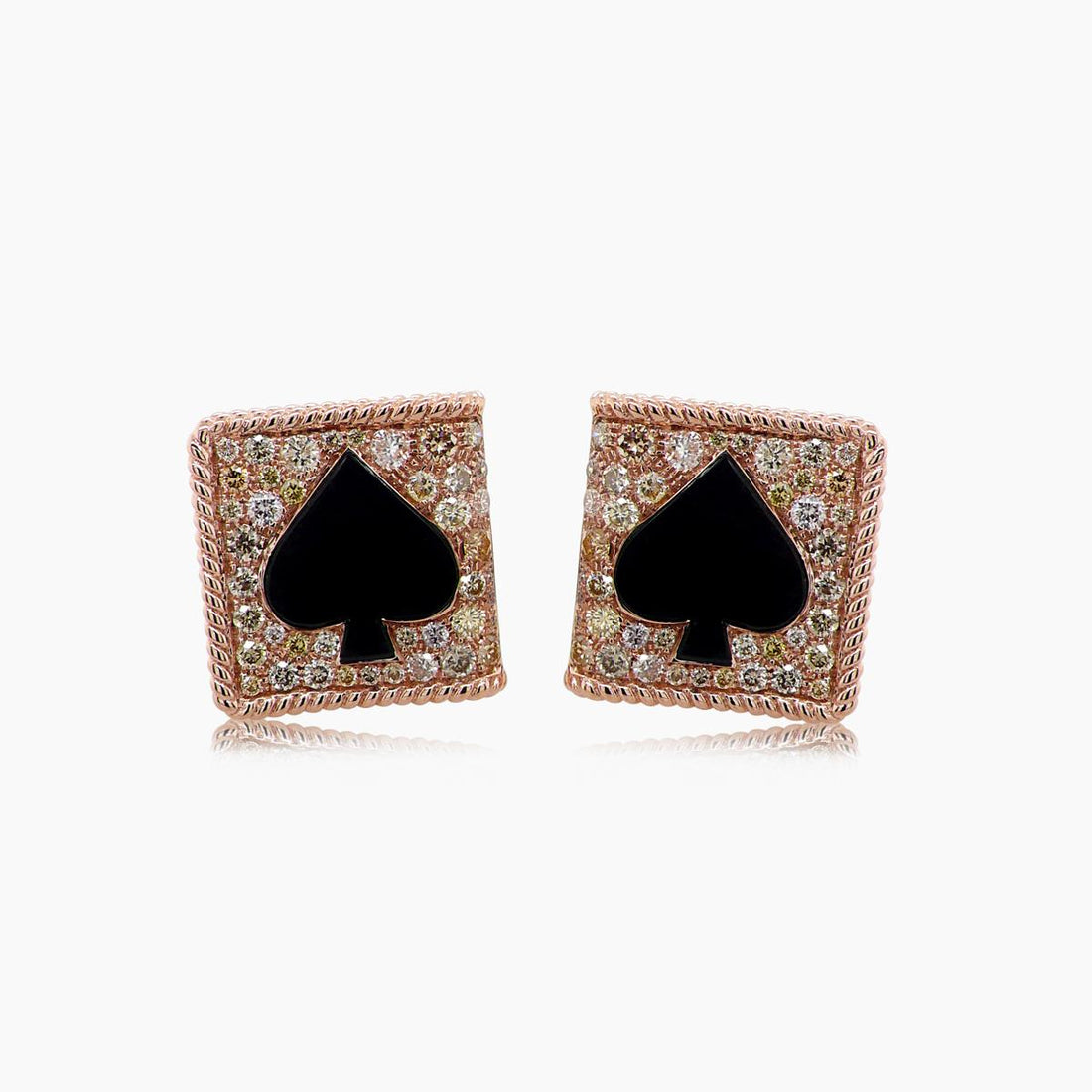 Fancy Diamond &amp; Black Onyx 18K Rose Gold Playing Card Spades Cufflinks