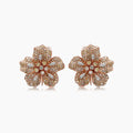 White & Fancy Diamond Pave Set Lilly Floral Flower 18K Rose Gold Earrings