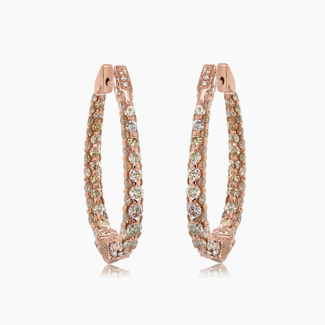 Fancy Diamond 18K Rose Gold Drop Style Unique Hoop Large Earrings