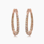 Fancy Diamond 18K Rose Gold Drop Style Unique Hoop Large Earrings