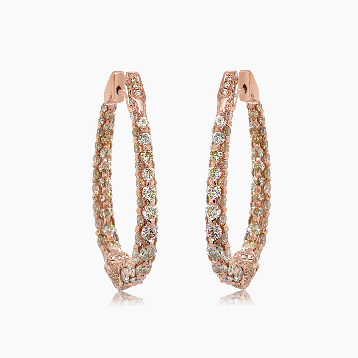 fancy diamond 18k rose gold drop style unique hoop large earrings