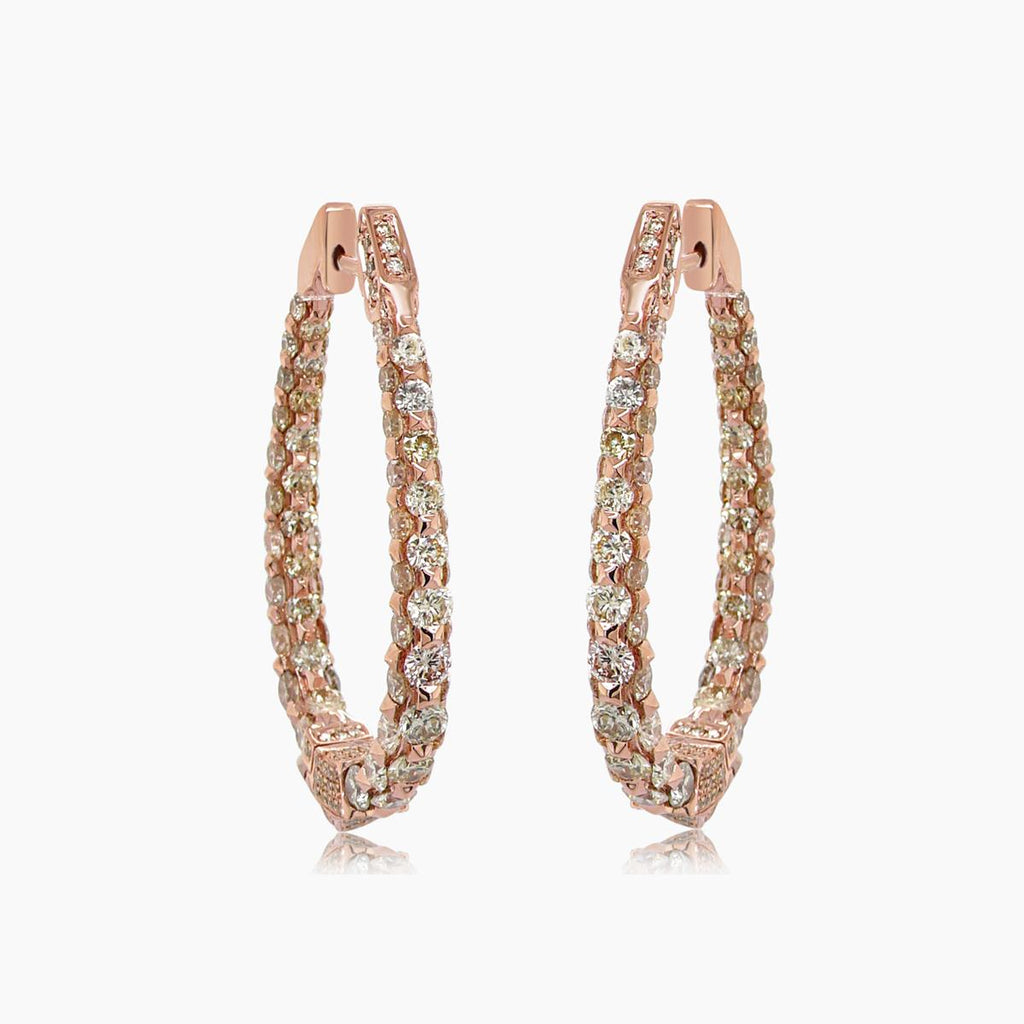 Fancy Diamond 18K Rose Gold Drop Style Unique Hoop Large Earrings