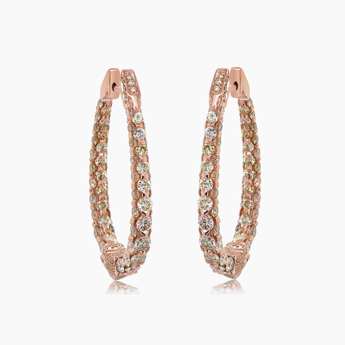 fancy diamond 18k rose gold drop style unique hoop large earrings