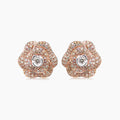 White & Fancy Diamond Pave Set Lilly Floral Flower 18K Rose Gold Earrings