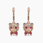Fancy Diamond & Ruby 18K Rose Gold Teddy Bear Earrings