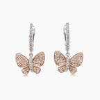 Diamonds Pave Butterfly Sweet 18K White & Rose Gold Drop Earrings