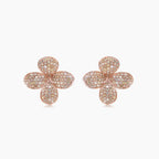 Fancy Diamond Pave Set Clover Petals 18K Rose Gold Earrings