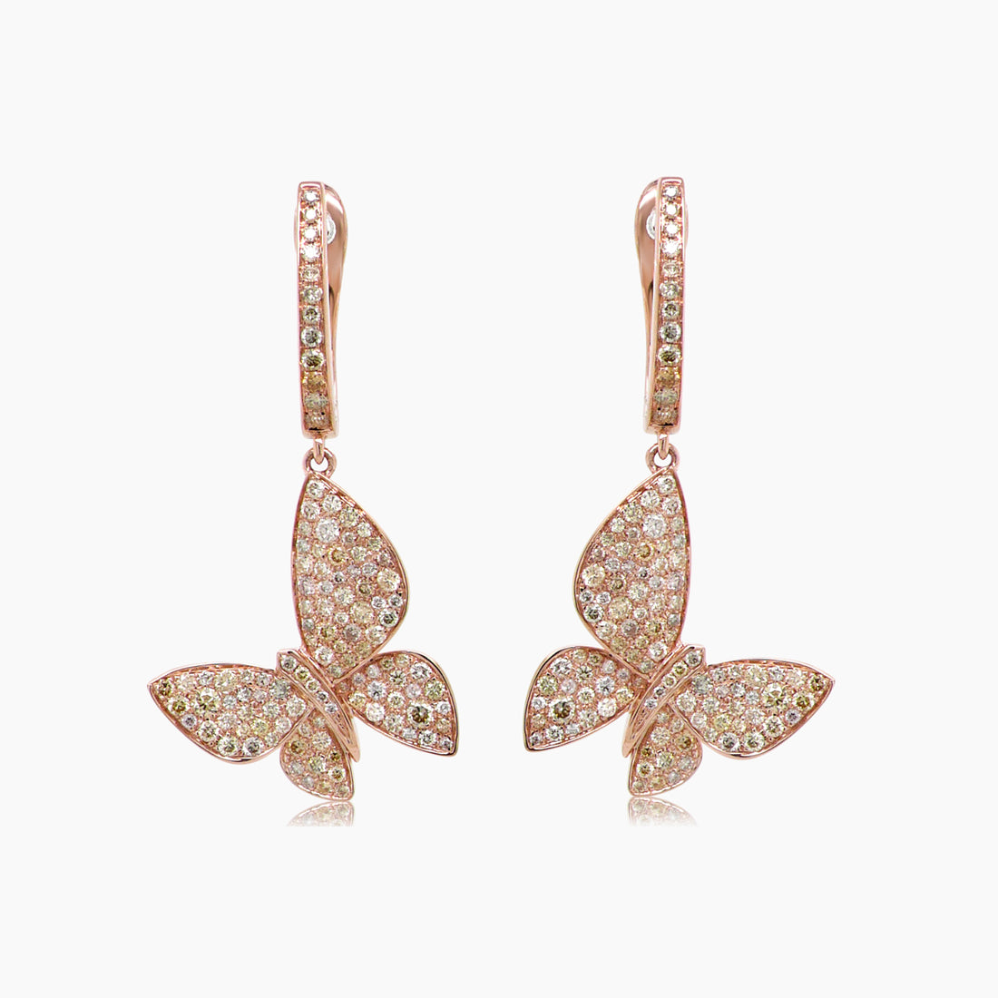 Diamonds Pave Butterfly Sweet 18K Rose Gold Drop Earrings