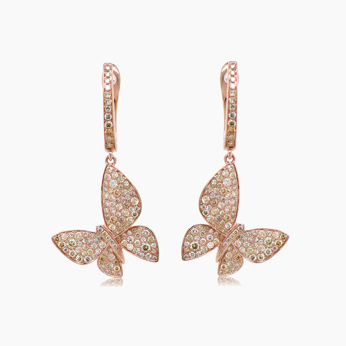 diamonds pave butterfly sweet 18k rose gold drop earrings