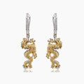 Fantasy Dragon Diamond Pave 18K Yellow & White Gold Animal Earrings