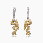 Fantasy Dragon Diamond Pave 18K Yellow & White Gold Animal Earrings