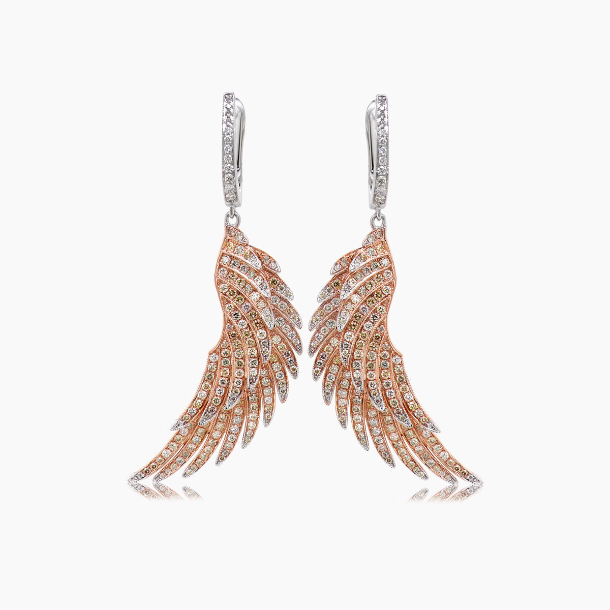 Fancy Diamond & White Diamond 18K Gold Bird Wings Fantasy Angel Earrings