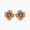White & Fancy Diamond Pave Set Floral Flower 18K Rose Gold Earrings