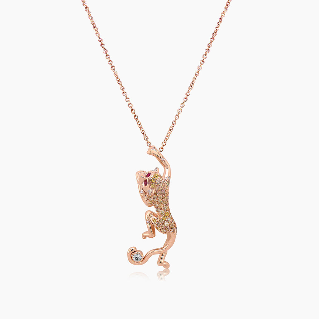 Panther Fancy Diamond Ruby & White Diamond 18K Rose Gold Pendant Necklace