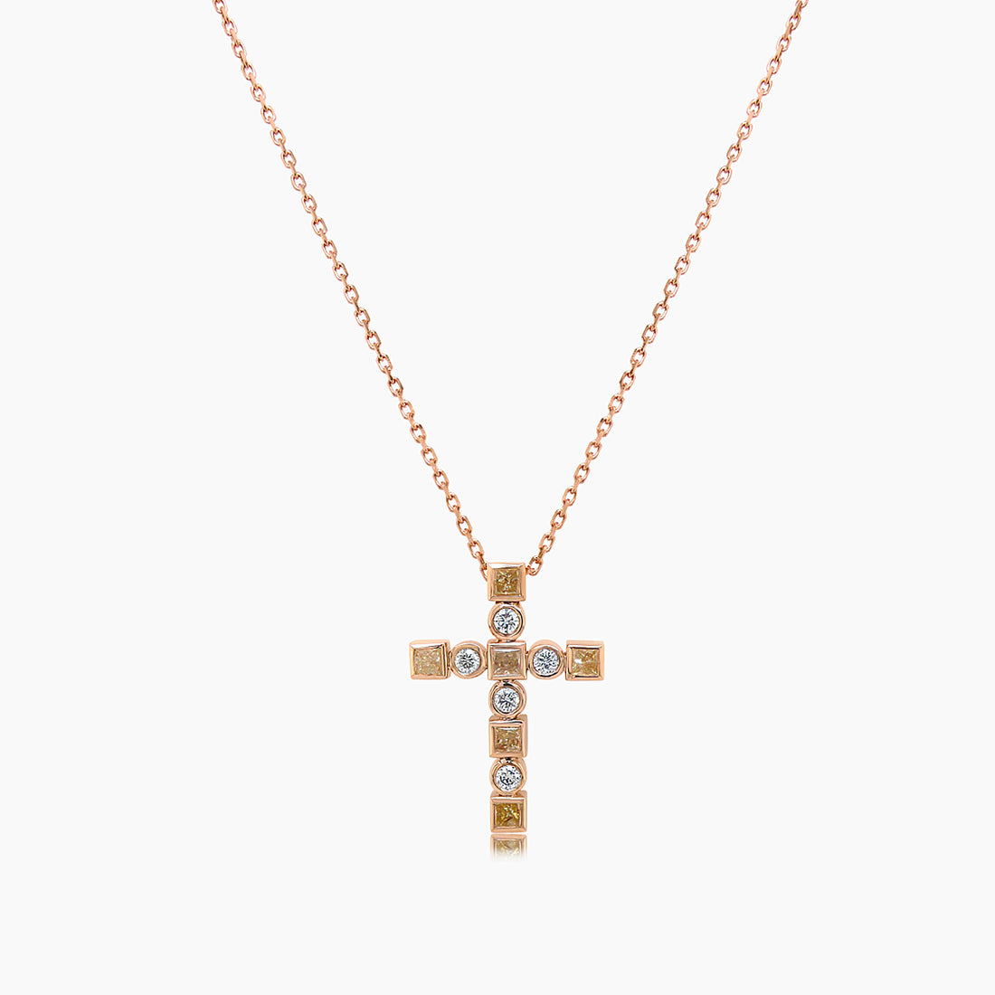 Yellow Diamond & Fancy Diamond 18K Rose Gold Pave Cross Pendant Necklace