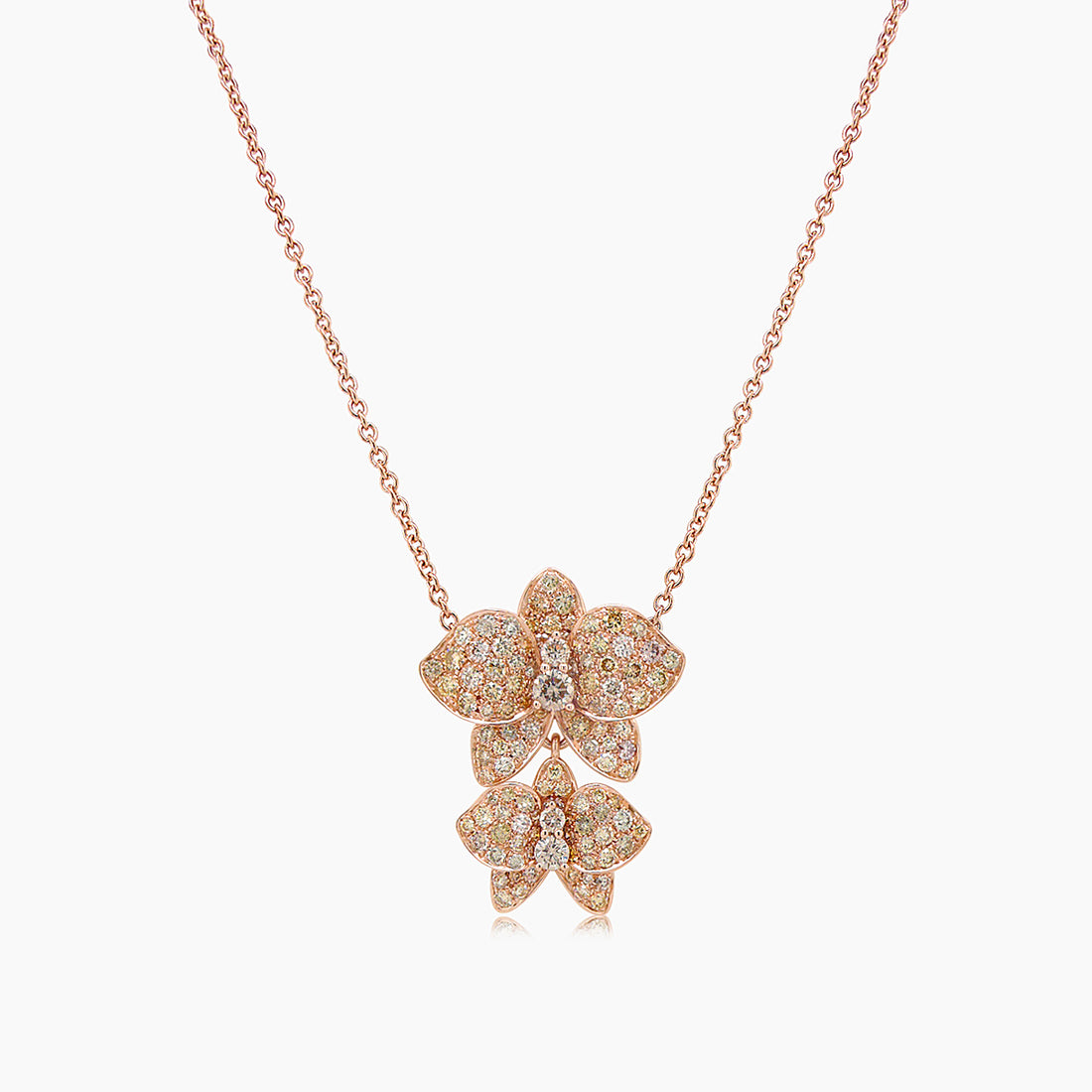 Fancy & Brown Diamond Floral Petals 18K Rose Gold Butterfly Pendant Necklace