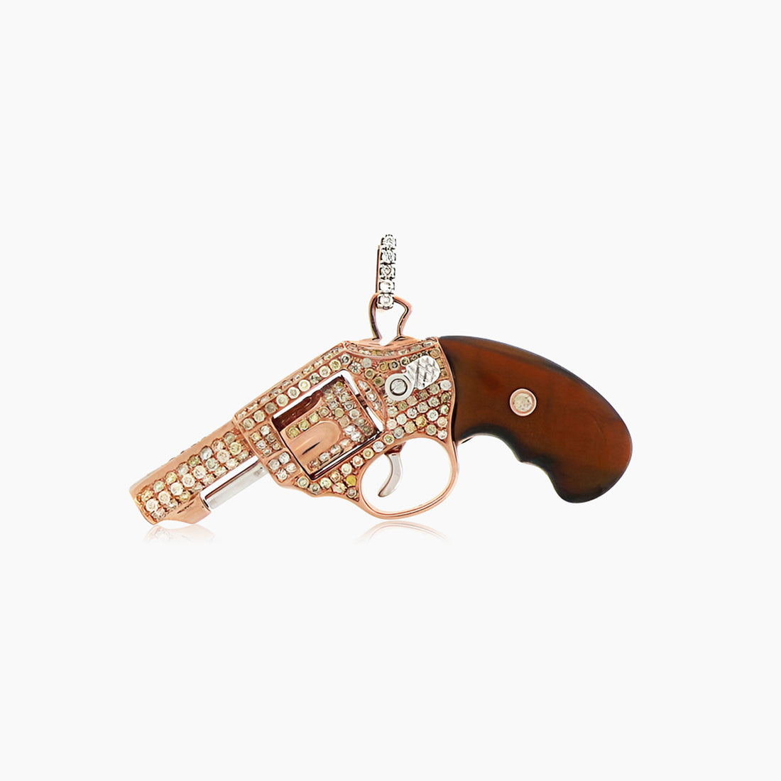 Revolver Tiger Eye Fancy Diamond & White Diamond 18K Rose Gold Gun Ring