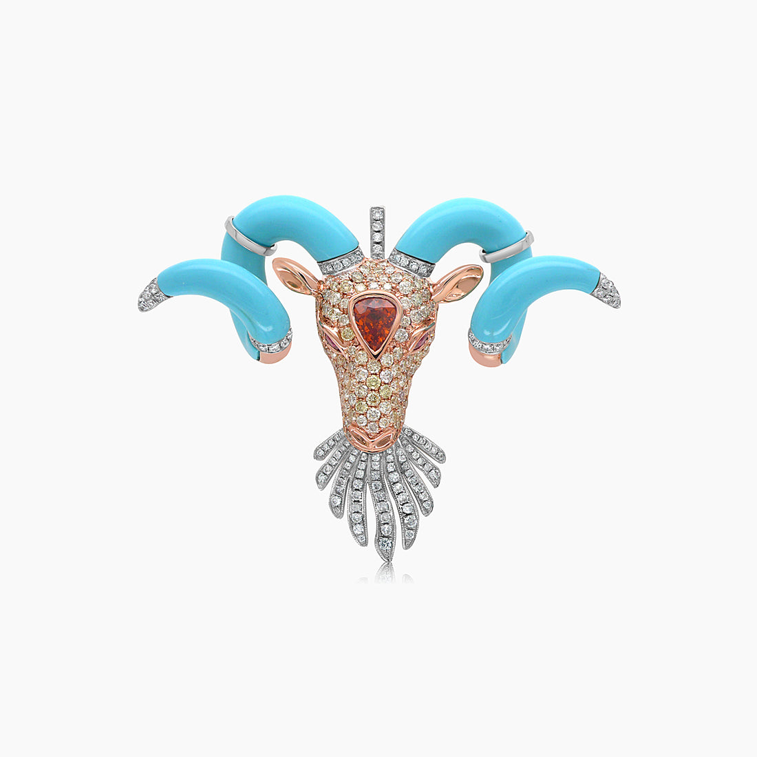 Taurus Bull Aries Ram Zodiac Diamond Pave &amp; Turquoise 18K Gold Pendant
