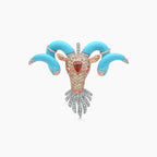 Taurus Bull Aries Ram Zodiac Diamond Pave & Turquoise 18K Gold Pendant