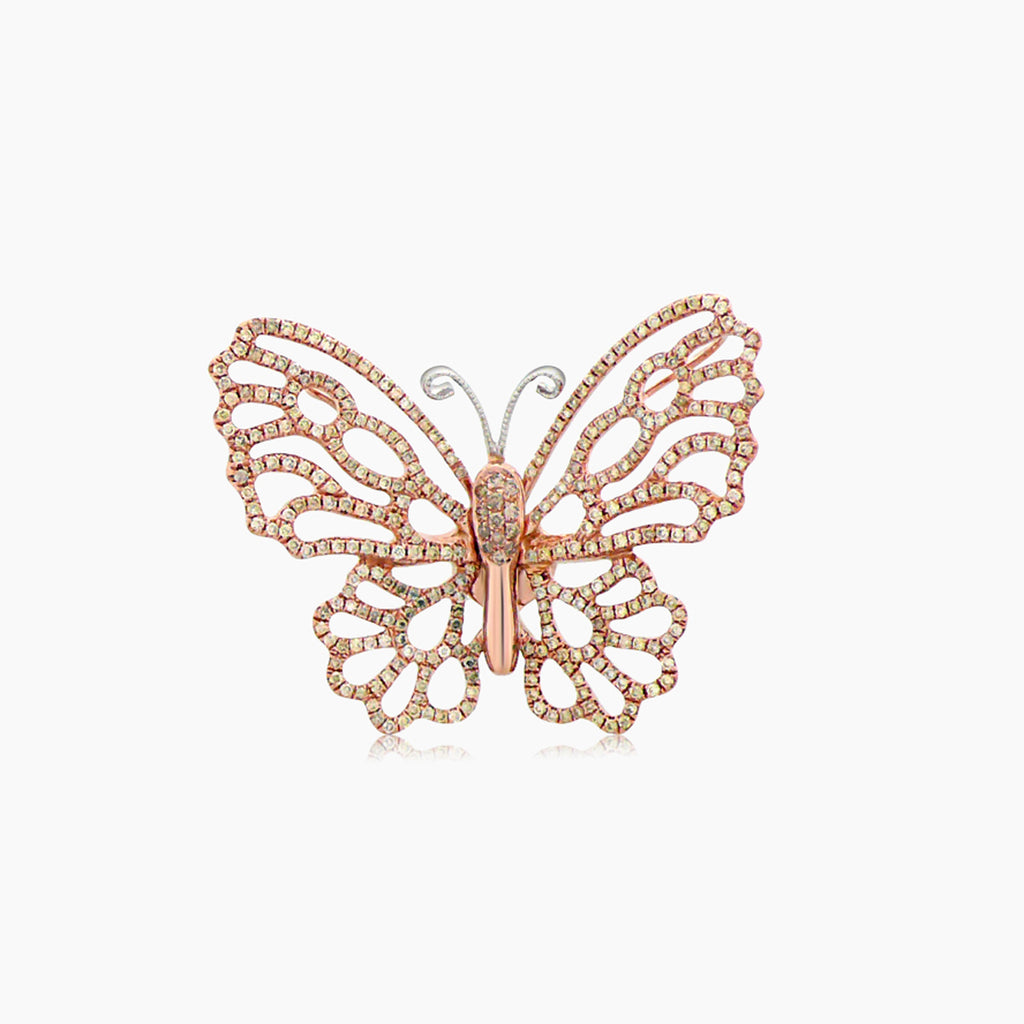 Fancy Diamonds Pave Butterfly Sweet 18K Rose Gold Animal Ring