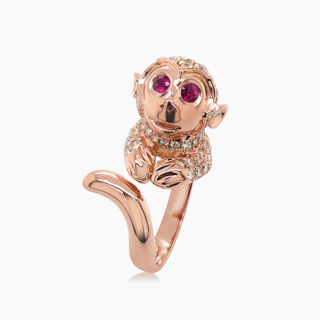 Monkey Fancy Diamond & Ruby 18K Rose Gold Ring