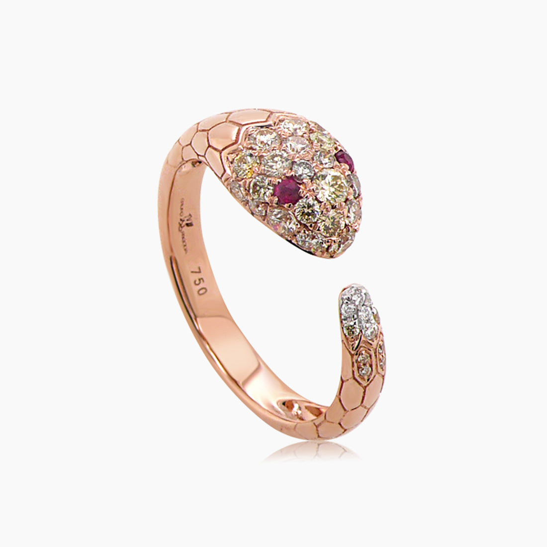 Fancy Diamond Ruby & White Diamond 18K Rose Gold Snake Ring