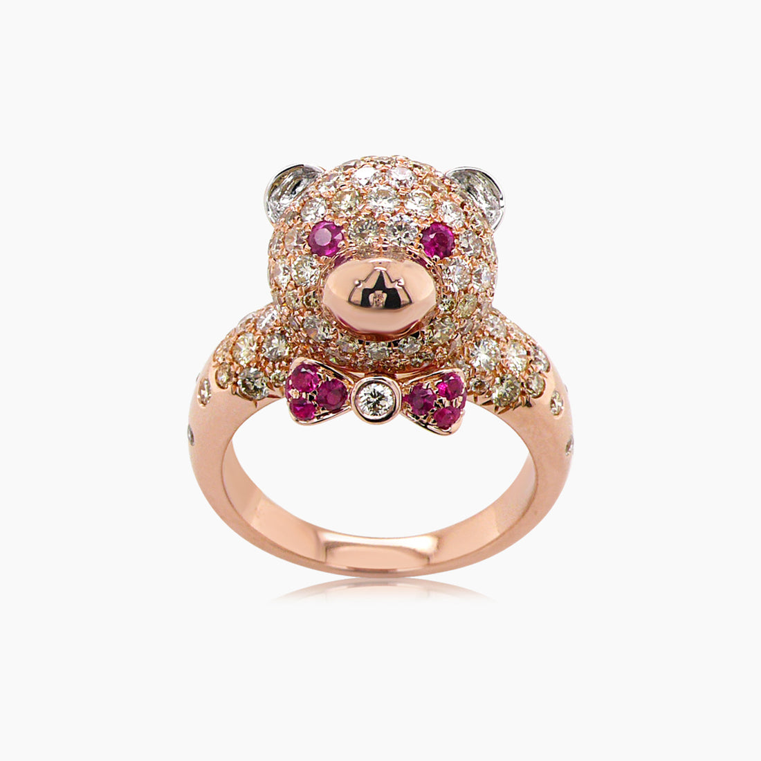 Fancy Diamond & Ruby 18K Rose Gold Teddy Bear Ring