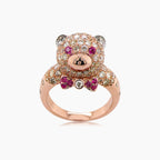Fancy Diamond & Ruby 18K Rose Gold Teddy Bear Ring
