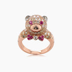 Fancy Diamond & Ruby 18K Rose Gold Teddy Bear Ring