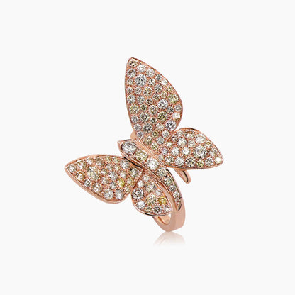Fancy Diamonds Pave Butterfly Sweet 18K Rose Gold Animal Ring