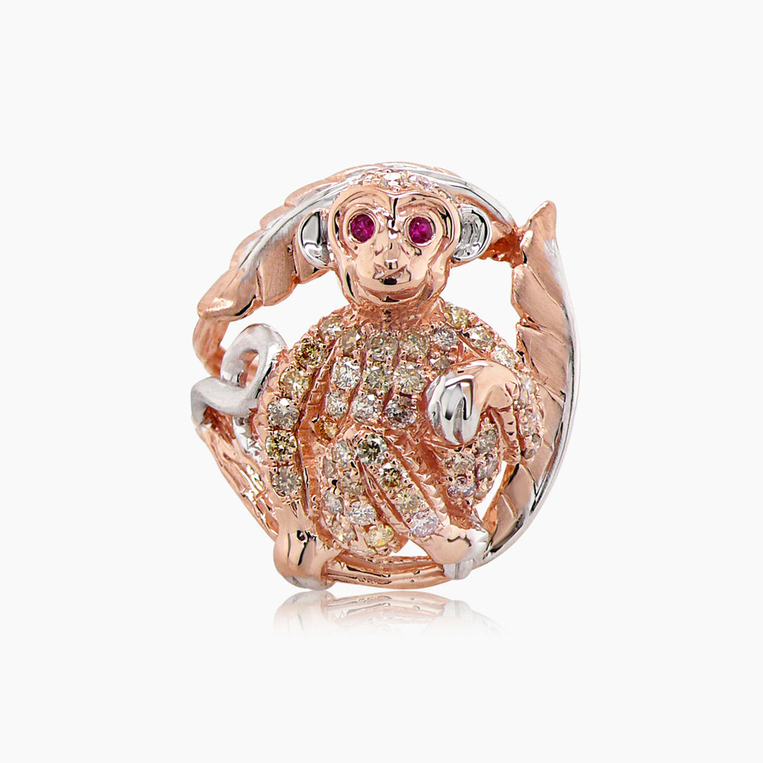 Monkey Fancy Diamond & Ruby 18K Rose Gold Ring